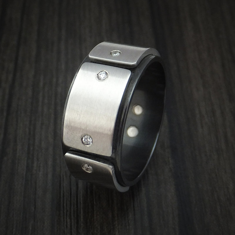 Black Zirconium and Cobalt Chrome Ring with Diamonds Custom Made Band