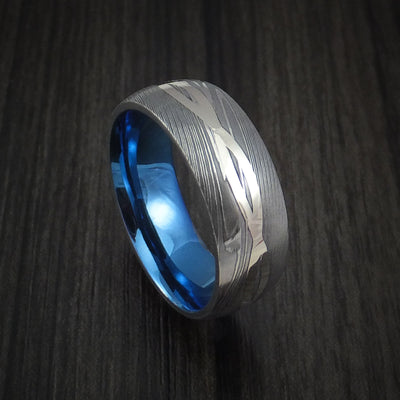 Damascus Steel 14K White Gold Celtic Knot Ring Infinity Design Anodized Wedding Band