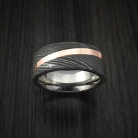 Damascus Steel Ring with Angled Copper Inlay and Titanium Sleeve Custom Made Band