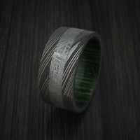 Damascus Steel Ring with Gibeon Meteorite and Hardwood Sleeve Custom Made Band