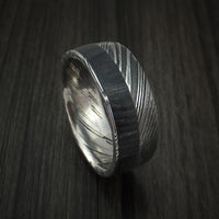 Kuro Damascus Steel Ring with Charcoal Hardwood Inlay Custom Made Band