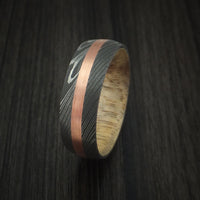 Damascus Steel and Copper Band Custom Made with Spalted Tamarind Wood Sleeve