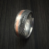 Kuro Damascus Steel and 14k Rose Gold Ring Wedding Band Custom Made