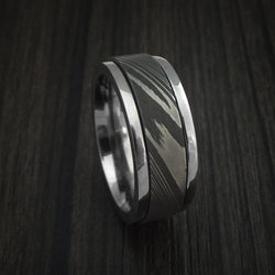 Damascus Steel and Titanium Spinner Ring Custom Made Band