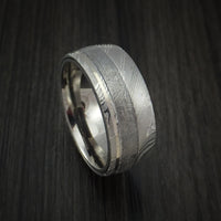 Kuro Damascus Steel and Gibeon Meteorite Ring with 14k White Gold Inlay Custom Made Band