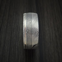 Kuro Damascus Steel and Gibeon Meteorite Ring with 14k White Gold Inlay Custom Made Band