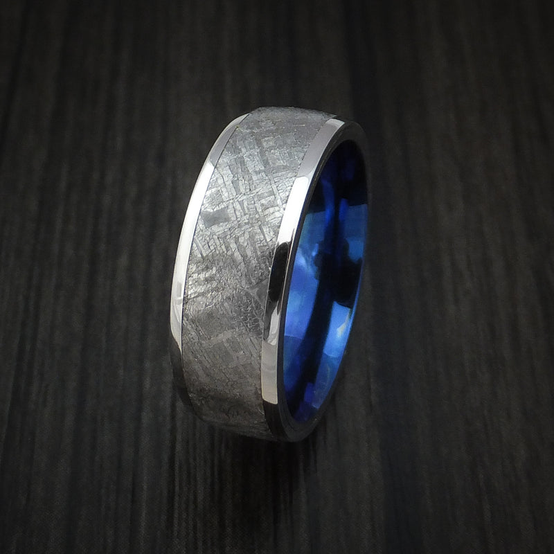 Cobalt Chrome Ring with Gibeon Meteorite Inlay and Anodized Titanium Sleeve Custom Made
