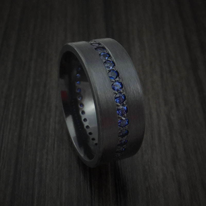 Black Titanium Men's Ring with Eternity Channel Set Sapphires Custom Made Band