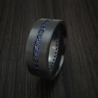 Black Titanium Men's Ring with Eternity Channel Set Sapphires Custom Made Band