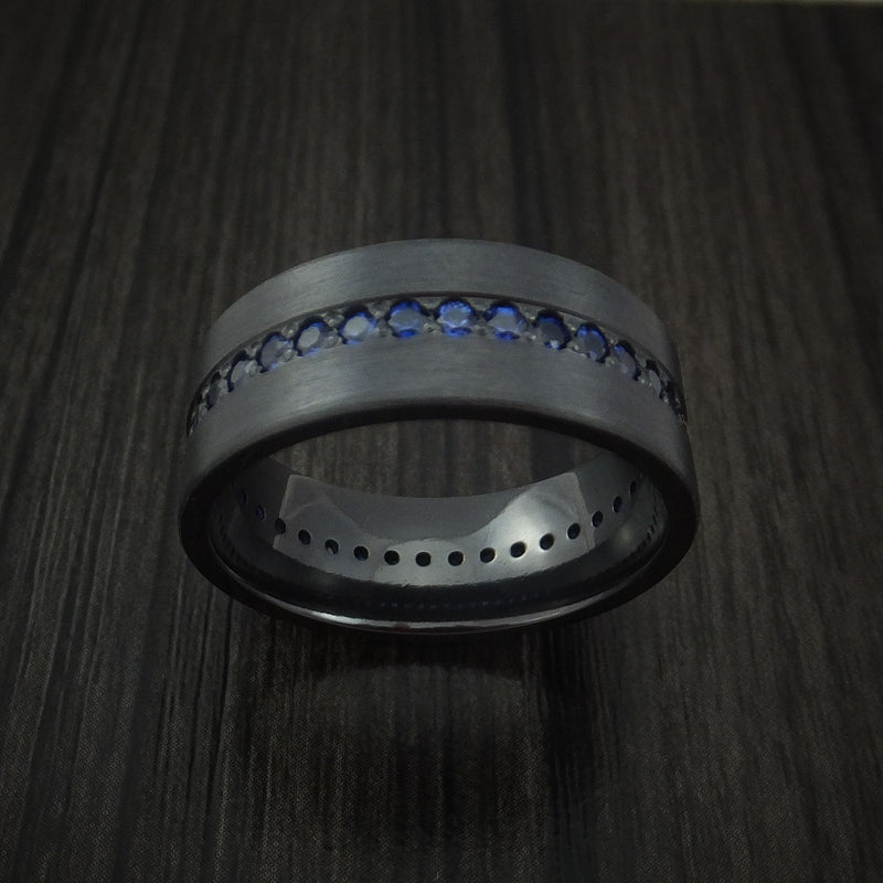 Black Titanium Men's Ring with Eternity Channel Set Sapphires Custom Made Band