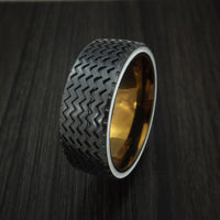 Black Zirconium Hot Rod White Wall Tire Tread Spinner Ring Custom Made Anodized Band