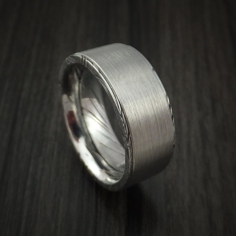 Kuro Damascus Steel and Raised Titanium Ring Custom Made Band