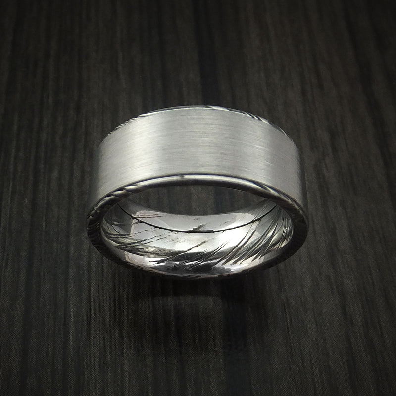 Kuro Damascus Steel and Raised Titanium Ring Custom Made Band