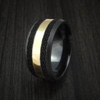 Black Zirconium and 18K Yellow Gold Custom Celtic Pattern Ring