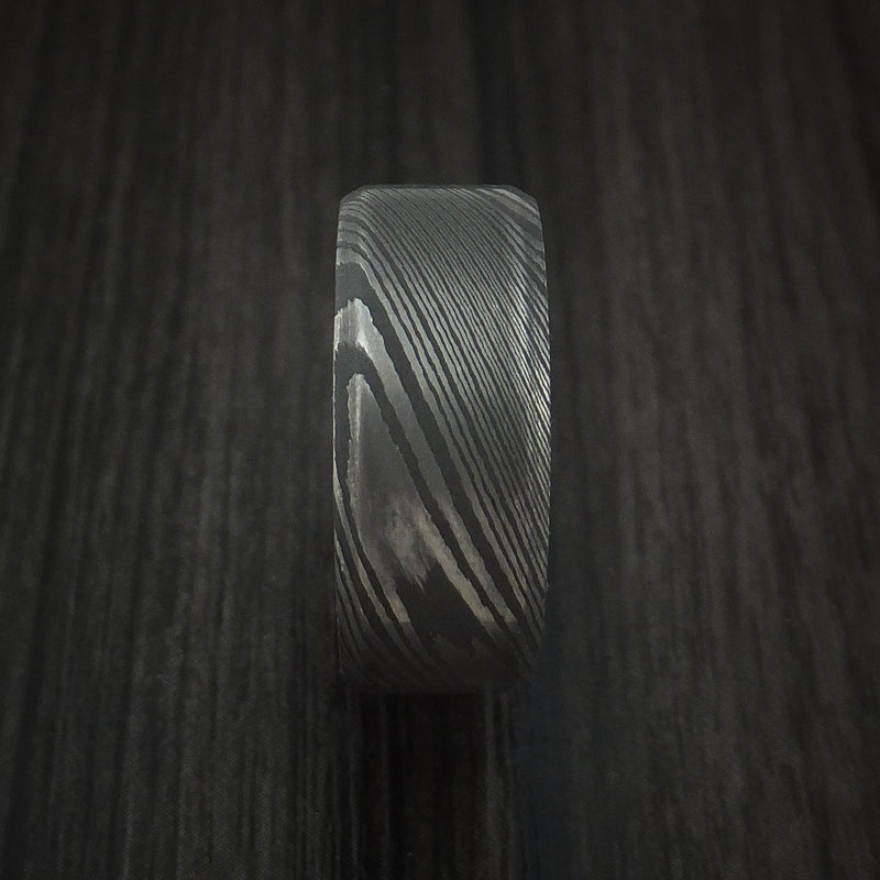 Damascus Steel Men's Ring with Hardwood Interior Sleeve Custom Made