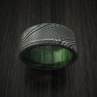 Damascus Steel Ring with Hardwood Interior Sleeve Custom Made