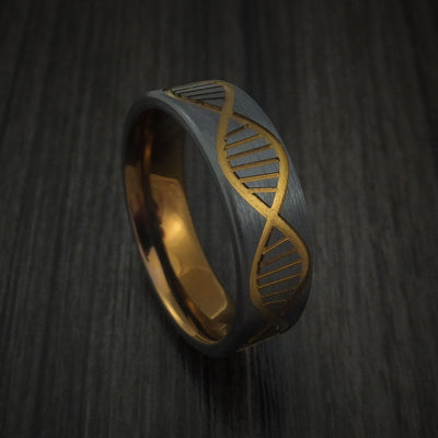 Black Titanium or Black Zirconium Custom Men's Ring with DNA Strand Design and Anodizing