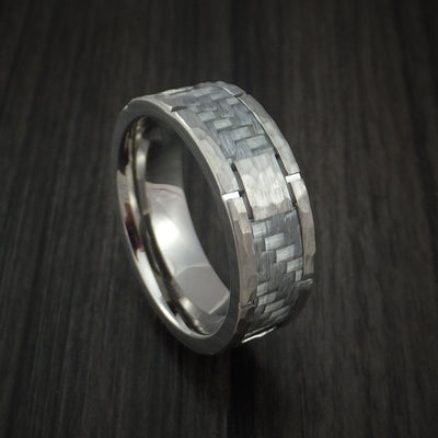 Cobalt Chrome Hammered Ring with Silver Carbon Fiber Inlay Custom Inlay