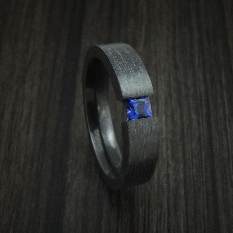 Black Zirconium Ring with Sapphire Custom Made Band | Revolution Jewelry