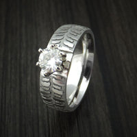 Cobalt Chrome Carved Tread Design Ring with Moissanite Custom Made Band