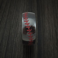 Black Zirconium Baseball Stitch Ring with Custom Color and Hardwood Sleeve