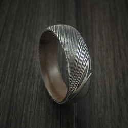 Kuro Damascus Steel Ring with Walnut Hardwood Sleeve Custom Made Wood Band