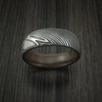 Kuro Damascus Steel Ring with Walnut Hardwood Sleeve Custom Made Wood Band
