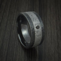 Black Titanium Hammered Men's Ring with Gibeon Meteorite and Black Diamond Custom Made Band