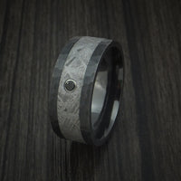 Black Zirconium Hammered Ring with Gibeon Meteorite and Black Diamond Custom Made Band