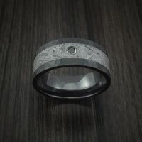 Black Zirconium Hammered Ring with Gibeon Meteorite and Black Diamond Custom Made Band