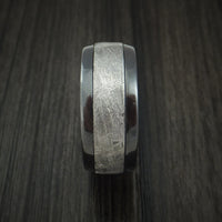 Black Titanium Men's Ring with Gibeon Meteorite and Applejack Wood Sleeve Custom Made Band