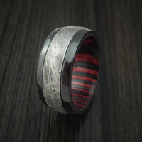 Black Zirconium Ring with Gibeon Meteorite and Applejack Wood Sleeve Custom Made Band