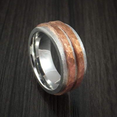 Cobalt Chrome Ring with Raised Hammered Copper Inlays Custom Made Band