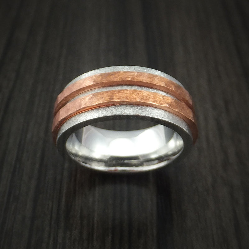 Cobalt Chrome Ring with Raised Hammered Copper Inlays Custom Made Band