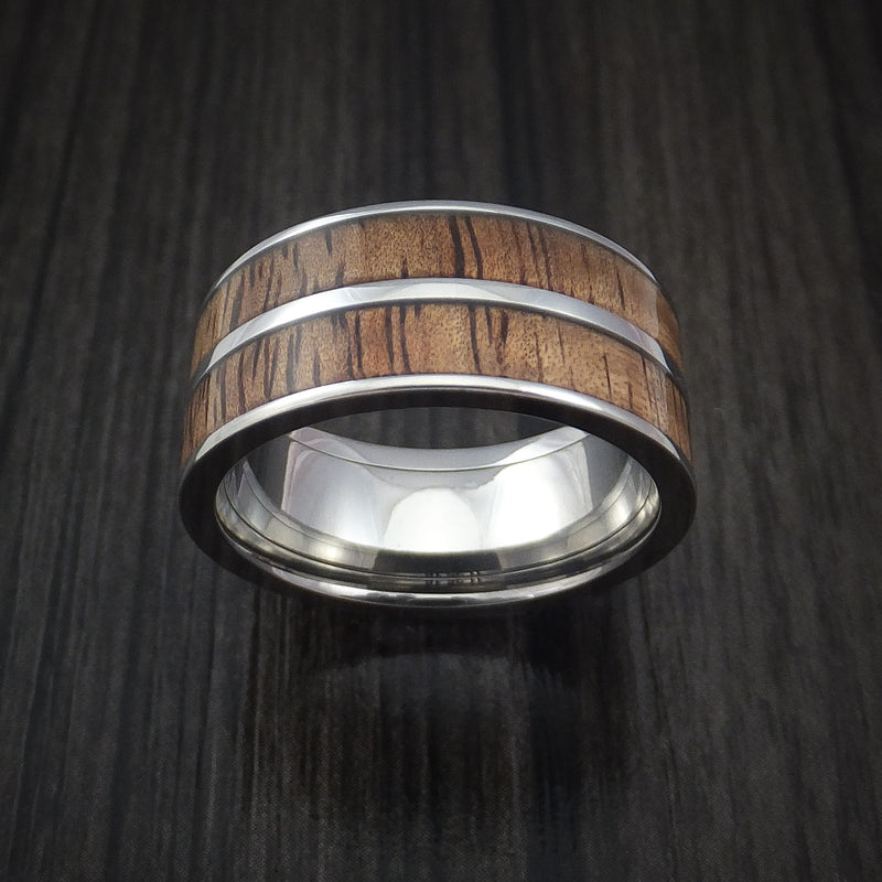 Wood Ring and Titanium Ring inlaid with Koa Wood Custom Made to Any Size and Optional Wood Types