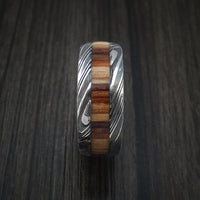 Kuro Damascus Steel Ring with Hazelnut Hardwood Inlay Custom Made Band