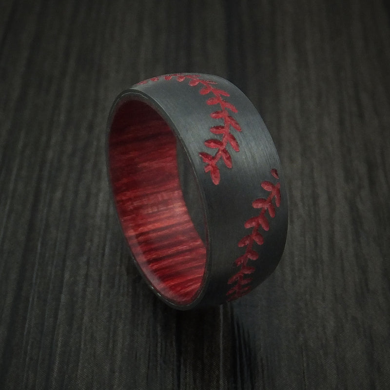 Black Zirconium Double Stitch Baseball Ring with Custom Color and Hardwood Sleeve