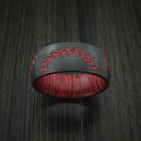 Black Titanium Double Stitch Baseball Men's Ring with Custom Color and Hardwood Sleeve