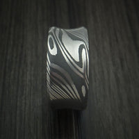 Damascus Steel Concave Ring with Green Anodized Titanium Sleeve Custom Made Band