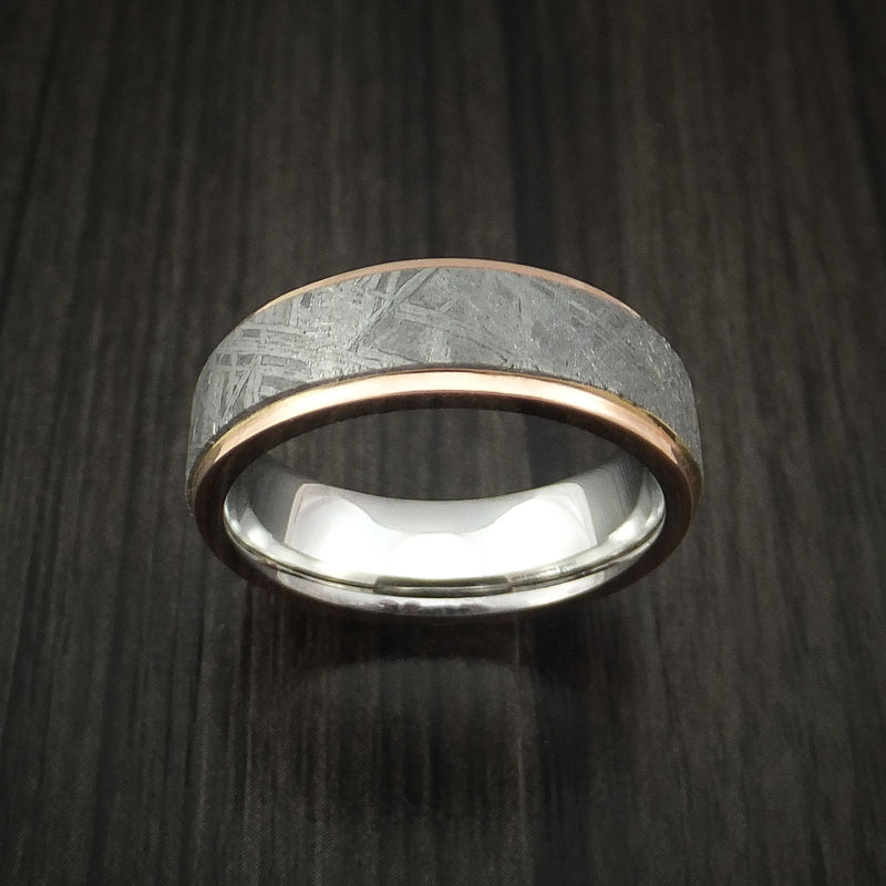 Cobalt Chrome and Gibeon Meteorite Ring with 14k Rose Gold Custom Made Band