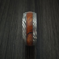 Damascus Steel Band with Desert Ironwood Burl Hardwood Inlay Custom Made Ring