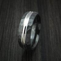 Black Titanium Men's Ring with Hammer Finish Custom Made Band