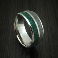 14K White Gold Meteorite and Malachite Ring Custom Made