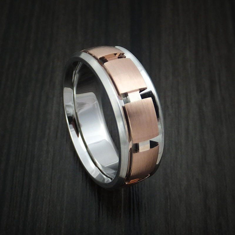 Cobalt Chrome and 14k Rose Gold Band Spinner Custom Made Ring