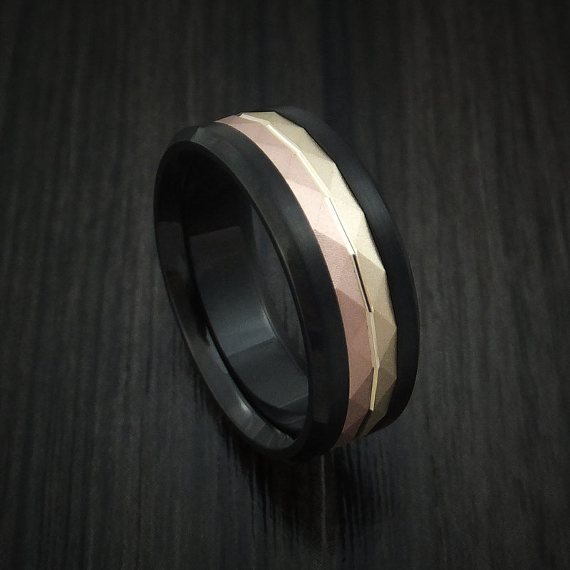 Black Cobalt and 14k Yellow and Rose Gold Inlay Custom Made Band