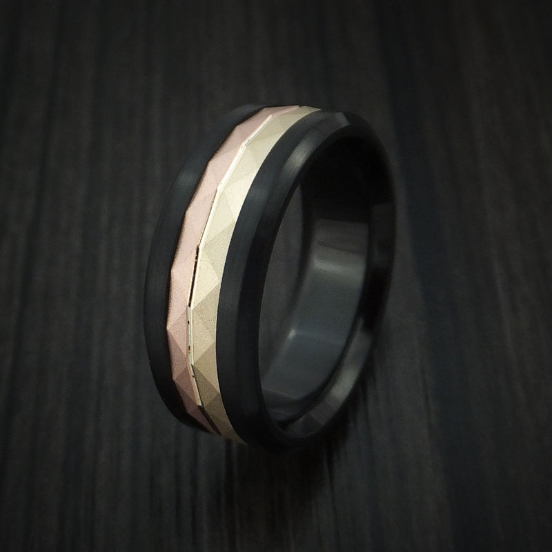 Black Cobalt and 14k Yellow and Rose Gold Inlay Custom Made Band