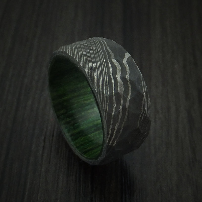 Damascus Steel Rock Hammer Ring with Hardwood Sleeve Custom Made