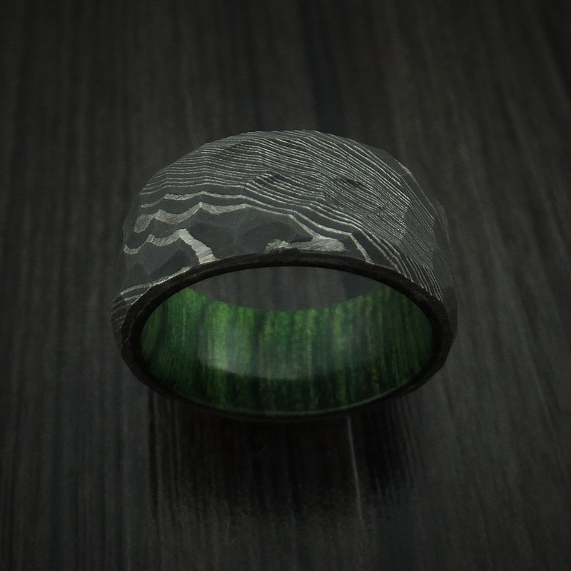 Damascus Steel Rock Hammer Ring with Hardwood Sleeve Custom Made