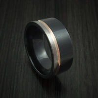 Black Titanium Men's Ring with 14k Rose Gold Inlay Custom Made Band