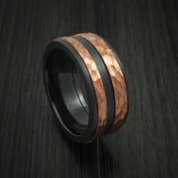 Black Zirconium Ring with Raised Hammered Copper Inlays Custom Made Band